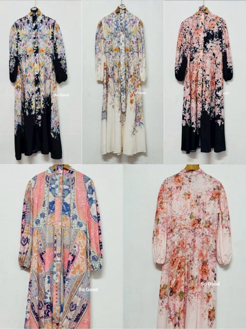 Premium Cotton Floral Dresses with Belt